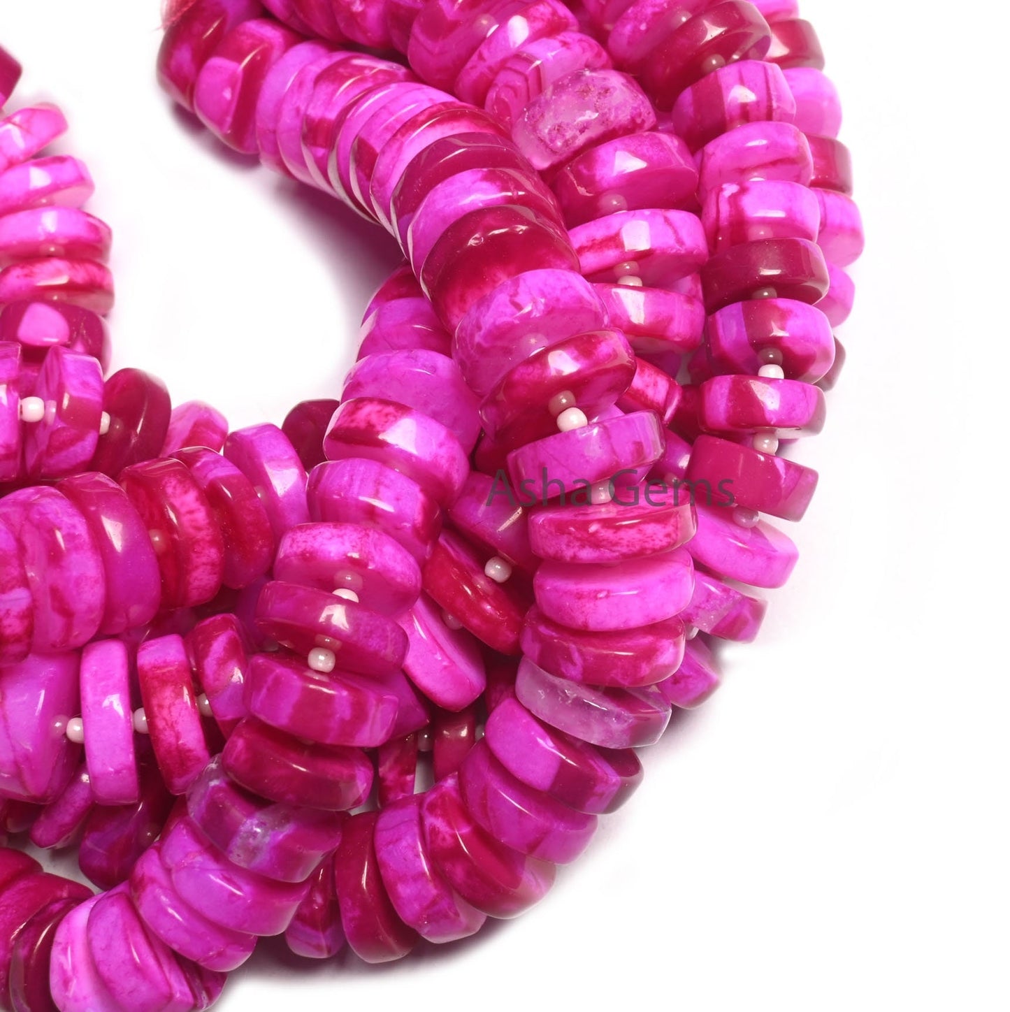 Beautiful Queen Pink Opal Smooth Tyre Beads,8" Strand Hot Pink Opal Plain Handmade Flat Tyre Gemstone Bead, Opal Beads Necklace Jewelry SALE