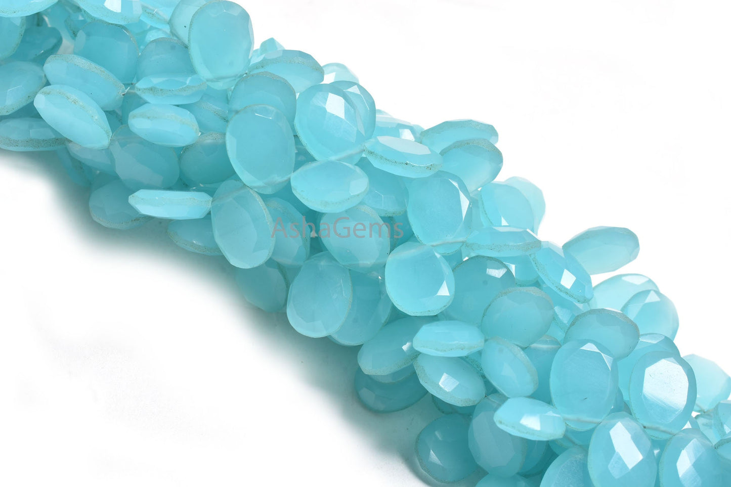 Beautiful Aqua Blue Chalcedony Hydro Fancy Shape Gemstone Beads,9-12.5 mm AAA Chalcedony Hydro Faceted Egg Shape Briolette Side Drill Beads