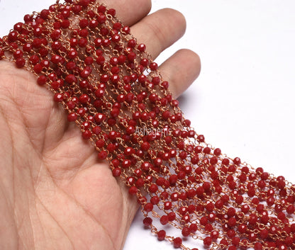 1,3,5,10,25 Feet Red onyx Hydro Faceted Rondelle Beaded Rosary Chain Rose Gold Plated, Finding,Wire Wrapped Chain Jewelry Making DIY Chain