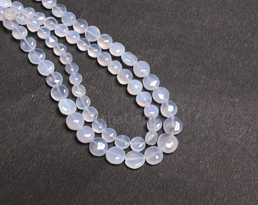 Beautiful White Quartz Smooth Coin Shape Gemstone Loose Beads, Fine Blue lace Quartz Handmade Coin Beads Necklace Making Jewelry Crafts SALE