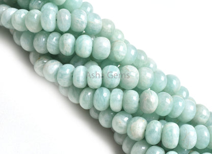 18" Strand Beautiful Amazonite Smooth Rondelle Shape Beads,9-10.5 mm Natural Blue Amazonite Plain Handmade Gemstone amazonite Beads Jewelry