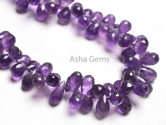 AAA Quality Natural Amethyst Faceted Drop Beads,5x7-6x9 mm Purple Amethyst Machine Cut Teardrop Gemstone Briolette,9" Amethyst Beads Jewelry