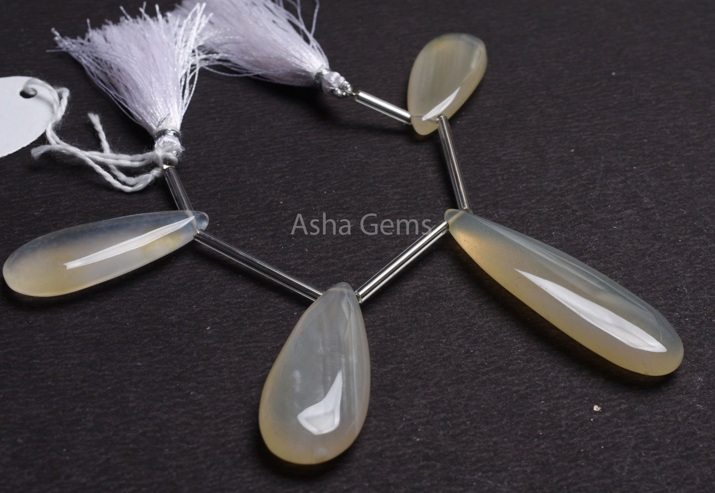 White Chalcedony Fancy Long Teardrop Side Drill Beads, AAA Chalcedony Smooth Pear Shape Gemstone Beads, Chalcedony Bead Jewelry Handicrafts