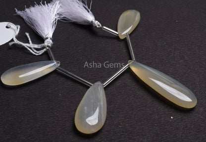 White Chalcedony Fancy Long Teardrop Side Drill Beads, AAA Chalcedony Smooth Pear Shape Gemstone Beads, Chalcedony Bead Jewelry Handicrafts