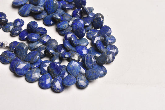 Natural Blue Lapis faceted Pear Shape Beads,9" Strand Lapis Lazuli Beads, Lapis Teardrop Briolette Gemstone Side Drill Beads Jewelry Carfts