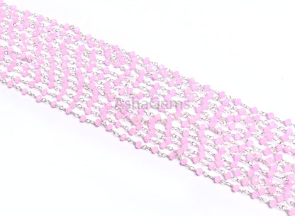 SALE Rosary Chain Silver, Gold, Black Plated Wire Wrap 3,10,25 Foot Pink Rose Quartz Hydro Faceted Bead Chain Jewelry Making Finding,3-3.5mm