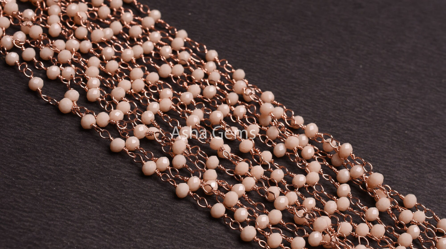 Beautiful Pink Opal Hydro Rondelle Faceted Beads Rosary Chain,3mm Gold,Rose Gold Plated Wire Wrap Beaded Handmade Chain Jewelry Making Craft