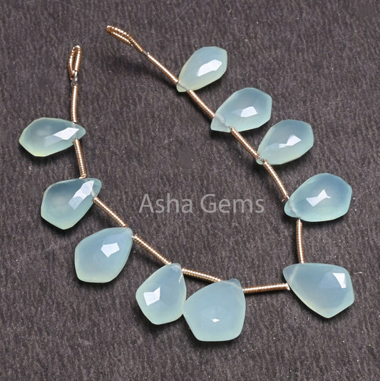 Beautiful Aqua Blue Chalcedony Fancy Shape Beads,10 Piece Strand AAA Chalcedony Faceted Side Drill Briolette Gemstone Beads Jewelry makings