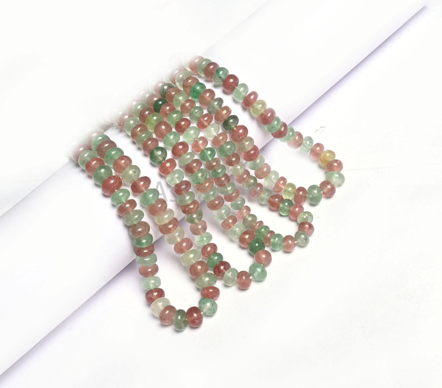 Shaded Pink Green Strawberry Quartz Rondelle Shape Handmade Beads, Natural Multi Strawberry Quartz Smooth Gemstone Loose Beads Jewelry SALE