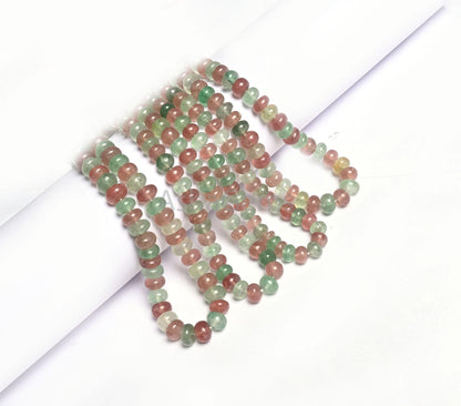 Shaded Pink Green Strawberry Quartz Rondelle Shape Handmade Beads, Natural Multi Strawberry Quartz Smooth Gemstone Loose Beads Jewelry SALE