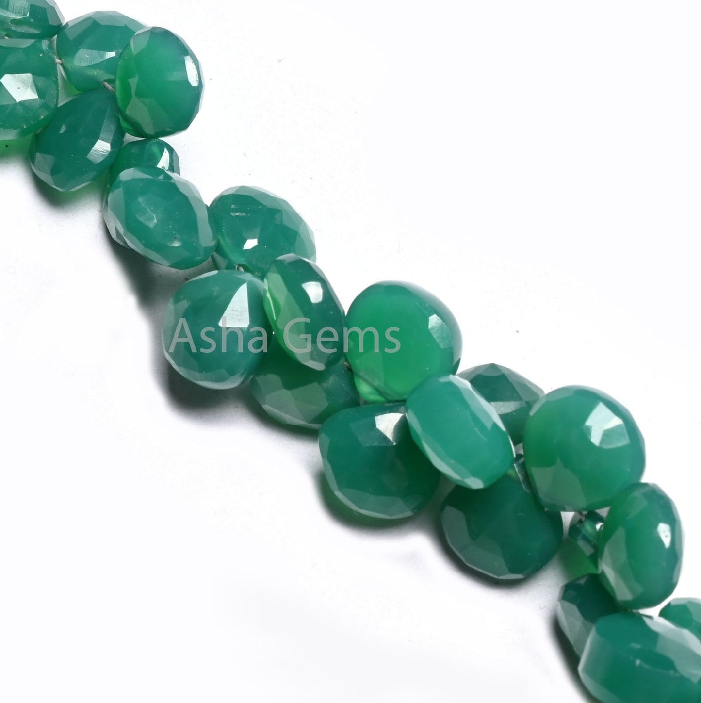 Green Onyx Faceted Heart Shape faceted Gemstone Beads,7" Both Side Loop Green Onyx Heart Briolette Side Drill Bead Jewelry Making Craft SALE