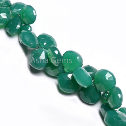 Green Onyx Faceted Heart Shape faceted Gemstone Beads,7" Both Side Loop Green Onyx Heart Briolette Side Drill Bead Jewelry Making Craft SALE