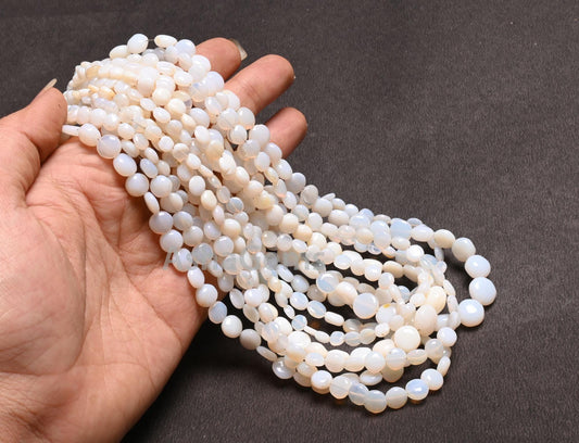 Natural Opal Smooth Coin Shape Gemstone Beads,16"Strand Fine White Opal Fancy Puff coin Handmade Straight Drill Opal Bead Jewelry Craft SALE
