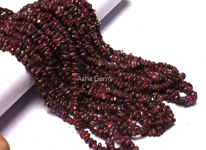 34" Strand Natural Ruby Uncut Chips Smooth Beads Gemstone, Natural Ruby Beads, AAA Quality Red Ruby Chip Tiny Nugget, Genuine Ruby Raw Beads