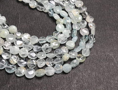Natural Light Aqua Blue Aquamarine Coin Uneven Shape handmade Beads,8" Aquamarine Smooth Coin Gemstone loose Beads Jewelry making Craft SALE