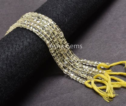 Natural Lemon Quartz Faceted Box Shape Beads,9" Natural Yellow Lemon Tiny 3D Cube Box Gemstone Center Drill Beads Jewelry Making Craft SALE