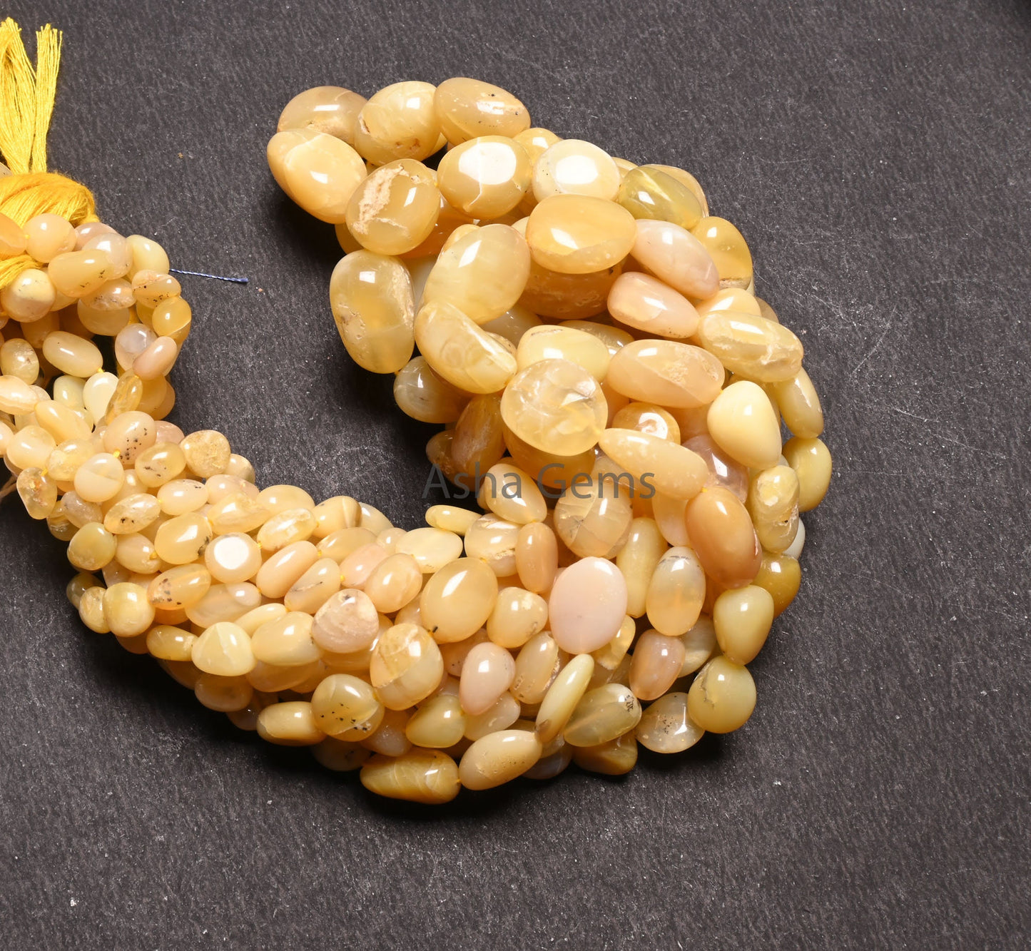 Natural Yellow Opal smooth Nugget Gemstone Loose beads,18" Fine Opal Plain Handmade tumble Graduation Size Yellow Opal Bead Necklace Jewelry (AG 22304)