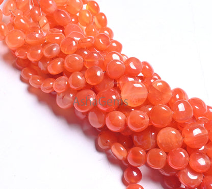 Fine Quality Carnelian fancy puff Coin Gemstone Beads, Natural Red Orange Carnelian Smooth Coin handmade Cornelian Bead Jewelry Making Craft
