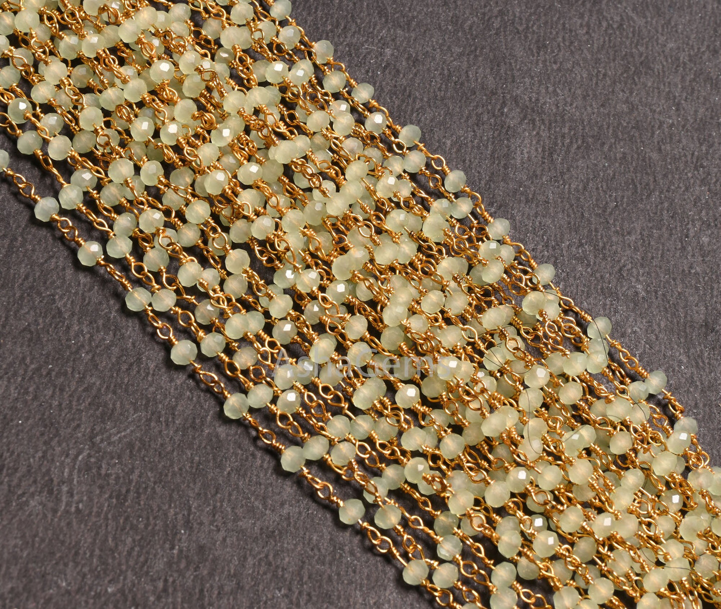 1,3,10,50 Feet Bulk Roll Green Prehnite Hydro Faceted Beads Rosary Chain Gold Plated Wire wrapped Beaded Chain Rosary Handicraft DIY Crafts