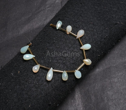 Beautiful Chalcedony faceted Drops Shape beads, Light Aqua Blue Chalcedony Indian Cut Handmade Teardrop bead, Chalcedony Bead Jewelry Crafts