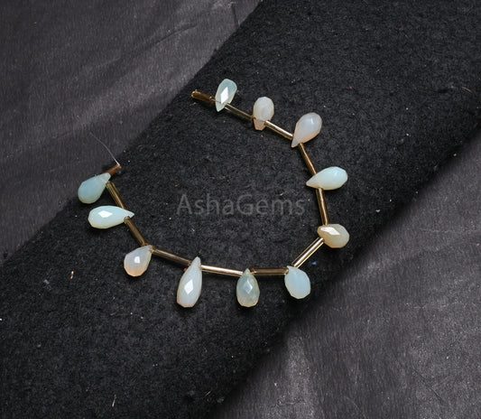 Beautiful Chalcedony faceted Drops Shape beads, Light Aqua Blue Chalcedony Indian Cut Handmade Teardrop bead, Chalcedony Bead Jewelry Crafts