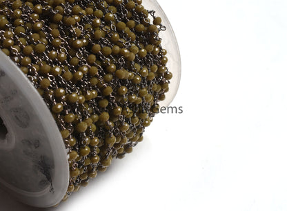 3,10,50 feet Hina Green Jaspar Hydro Rondelle Faceted Beads Rosary Chain Black Wire Jewelry Making Gunmetal Chain 3-3.5 mm Bulk Roll Chains