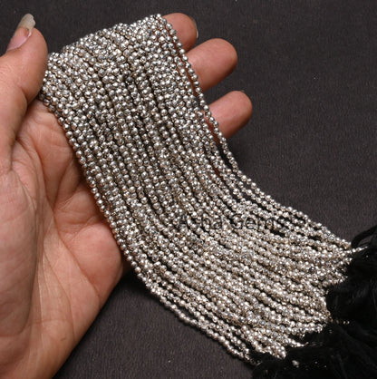 AAA Quality Silver Pyrite Micro Cut Beads,13" Strand,2.5 mm,Beautiful Natural Silver Pyrite Faceted Rondelle Shape Gemstone Beads, Pyrite