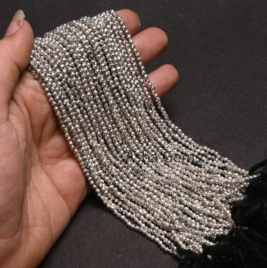 AAA Quality Silver Pyrite Micro Cut Beads,13" Strand,2.5 mm,Beautiful Natural Silver Pyrite Faceted Rondelle Shape Gemstone Beads, Pyrite