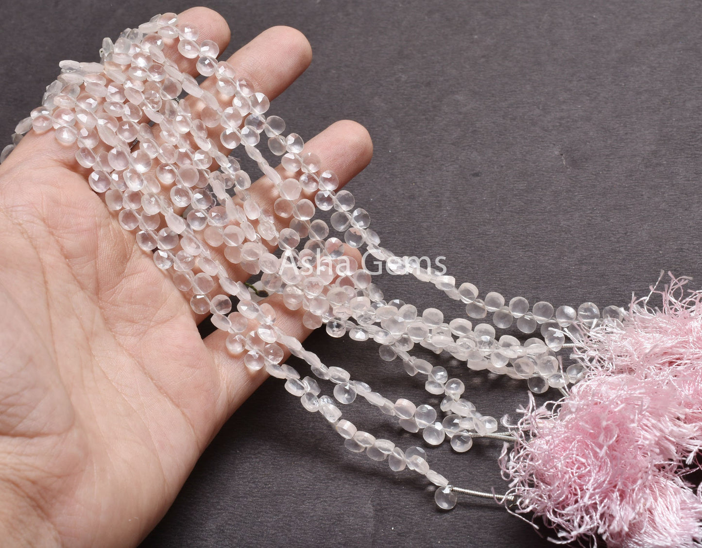 AAA Pink Rose Quartz Faceted Heart Shape Gemstone Beads,7"Strand Natural rose Quartz Tiny Heart Briolette Side Drill Beads, Rose Quartz SALE