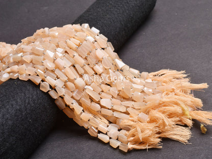 Fine Moonstone Nugget Shape Faceted Gemstone Beads, Natural Light Peach Moonstone Uneven Tumble Straight Drill Bead, Pink Moonstone Jewelry