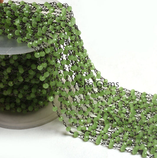 1,3,5,10,50 Feet Chain Green Quartz Hydro Faceted Beads Rosary Chain Gunmetal Black Plated Wire Wrap Beaded Rosary Chain Jewelry Crafts SALE