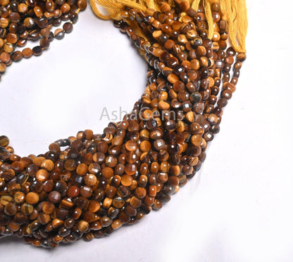 Fine AAA Quality Tiger Eye Tiny Coin faceted Gemstone Beads,4.50 mm Shaded Brown Tiger Machine Cut Coin Briolette Beads Jewelry making Craft