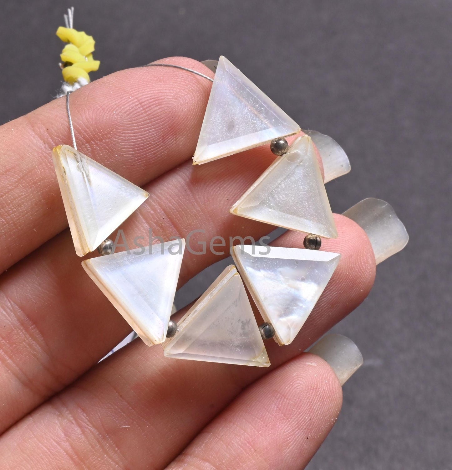 Natural Crystal quartz And Mother Of Pearl Doublet fancy Triangle Beads, AAA White Crystal Doublet Trillion Faceted table Cut Beads Jewelry
