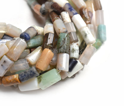 Multi Color Stone Pipe Shape Straight Drill Beads,9" Mix Gemstone Disco Fancy Tube Beads,6-12mm Gemstone Uneven Pipe Bead Jewelry Craft SALE