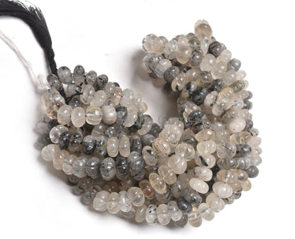 Rutilated Quartz Carving Watermelon Beads, Natural Black Rutile Carved Pumpkin Handmade Carve Gemstone Beads Rutile Bead Jewelry Craft SALE