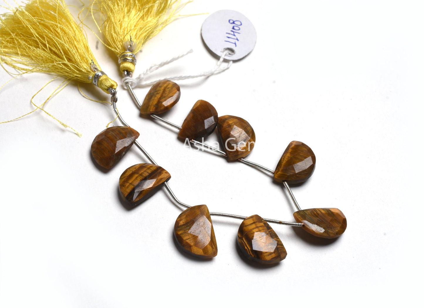 11x17-12qx18 mm Tiger Eye Faceted Fancy Briolette Gemstone Beads, Natural Tiger Eye Side Drill Fancy D Shape Beads, Tiger Eye Beads Jewelry