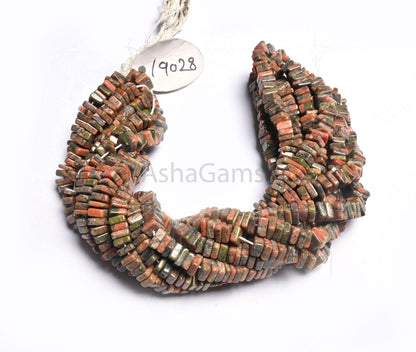Beautiful Unakite Heishi Square Shape Gemstone Beads,55-6 mm, Natural Unakite Smooth Handmade Flat Square Unakite Beads Jewelry Making Craft