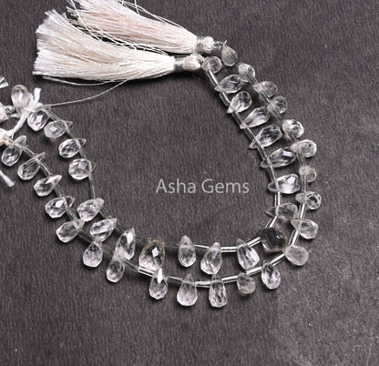 Crystal Quartz Indian Hand Cut Faceted Drop Shape Side Drill Beads, Natural White Crystal Teardrop Handmade Bead, Crystal Beads Jewelry SALE