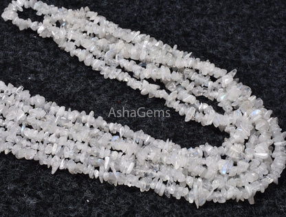 34" Strand Natural Rainbow Moonstone Uncut Chips Nugget Smooth Gemstone Beads, Blue Fire White Rainbow Raw Rough Beads, Moonstone Beads SALE
