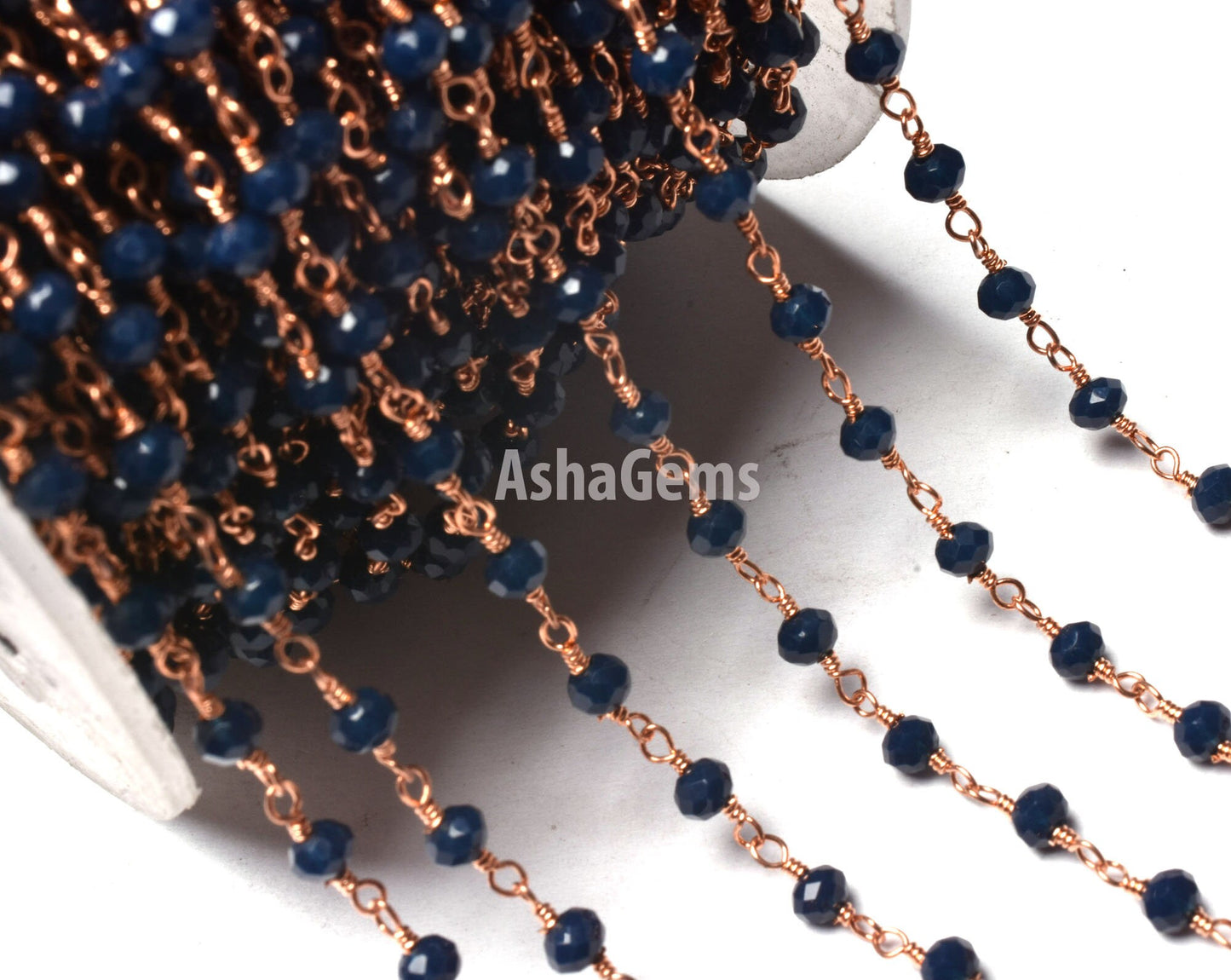 1,3,5,10,25 Feet Blue Sapphire Hydro Faceted Rondelle Beaded Rosary Chain,Rose Gold Metal Wire,Jewelry Making Finding,Chain 3-3.5mm SALE