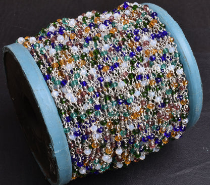 Beautiful Multi Color Disco Hydro Beads Rosary Chain By Feet, Mix Color Micro Cut Rondelle Chain Silver Plated Wire Wrap Chain Jewelry Craft