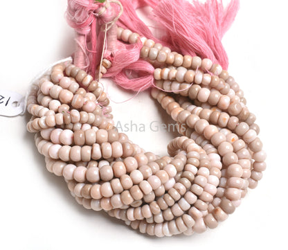 Opal Smooth Rondell Shape Beads,9" Strand Shaded Pink Peach Opal Beads, Bio Pink Opal Plain Handmade Gemstone Beads