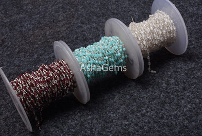 92.5 Silver Rosary chain Wire Wrapped Natural garnet Crystal Amazonite Faceted Beads Chain Real Silver gemstone Beaded rosary chains Jewelry