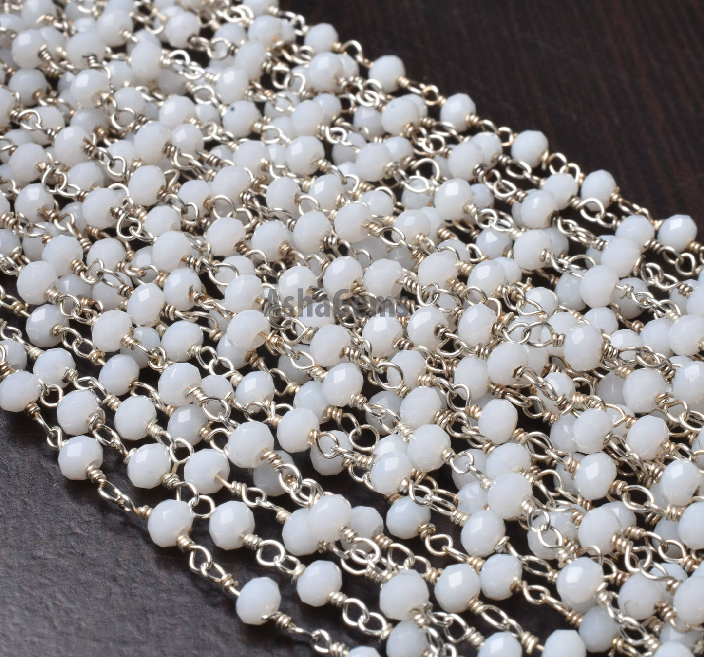 Amazing White Agate Hydro Faceted Rondelle Beads Rosary Chain,3 mm Silver Plated Wire Wrap Chain By Feet Rosary Chain Jewelry making Crafts