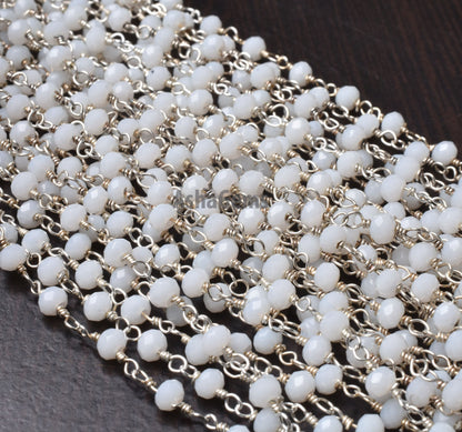Amazing White Agate Hydro Faceted Rondelle Beads Rosary Chain,3 mm Silver Plated Wire Wrap Chain By Feet Rosary Chain Jewelry making Crafts