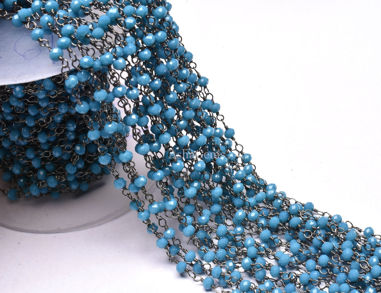 Chain Beautiful Blue Turquoise Hydro Rondelle Faceted Beads Rosary Chain,3 mm Black Plated Gunmetal Wire Jewelry Making Bulk Roll Chain Bead
