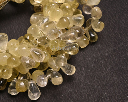 Natural Lemon quartz Smooth Drops Shape Beads, Yellow Lemon Plain Teardrop Side Drill Handmade Gemstone Lemon Quartz Bead Jewelry Craft SALE