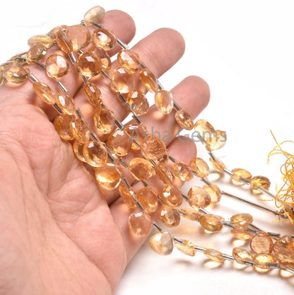 AAA Quality Natural Citrine Quartz Faceted Heart Shape Beads, Yellow Citrine Machine Cut Heart Briolette Gemstone Citrine Beads Jewelry SALE