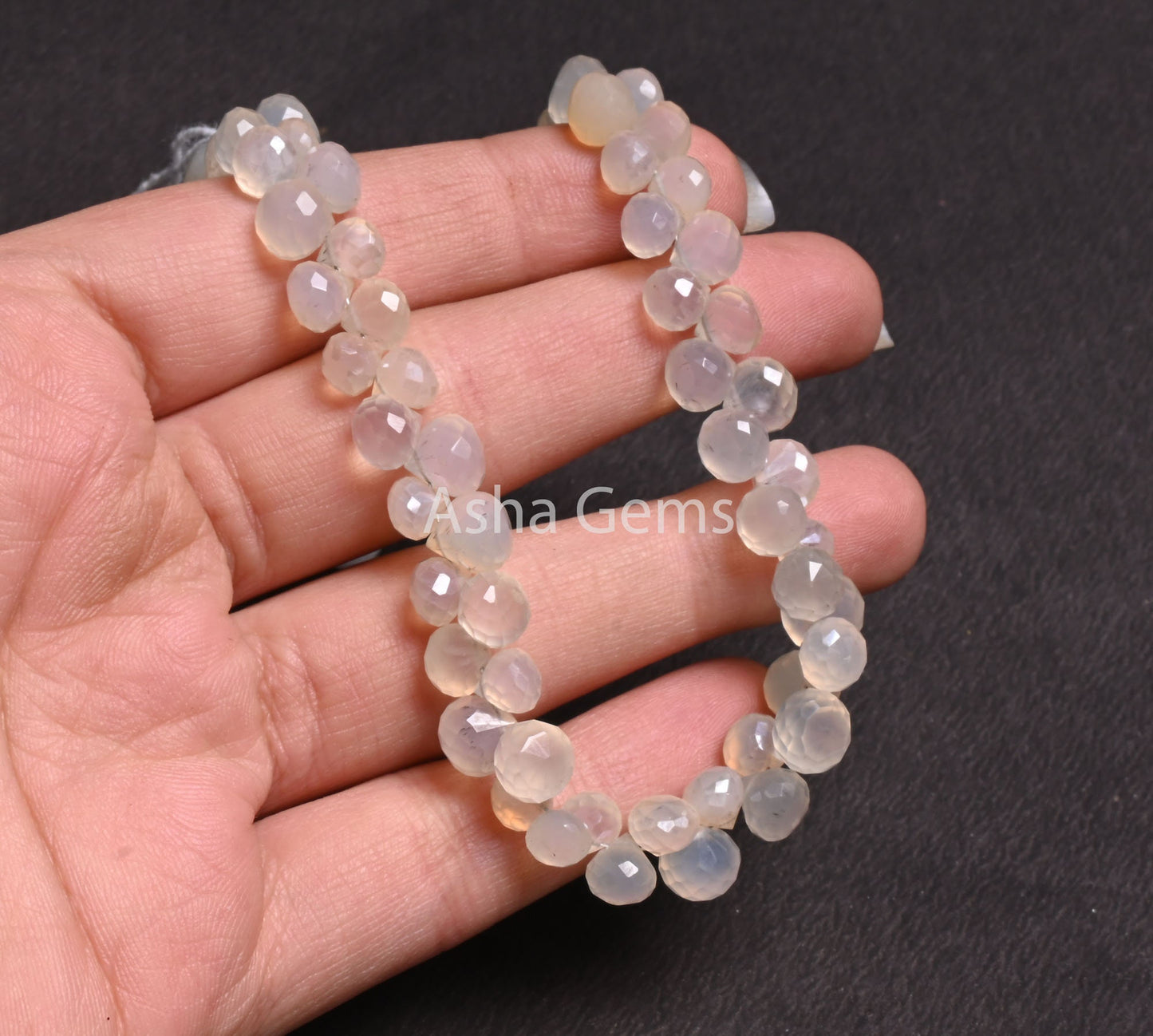 6-8 mm AAA Silver Coated White Chalcedony Onion Shape Beads,9" Strand Chalcedony Fancy Onion faceted Briolette Gemstone Bead Jewelry Makings