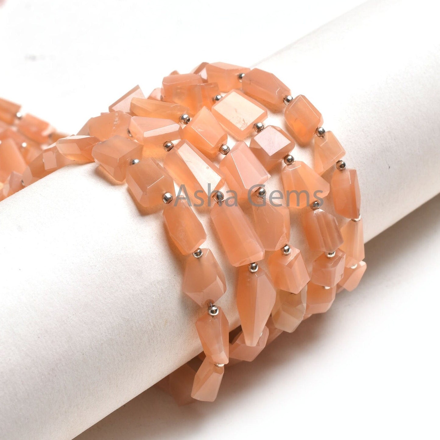 Fine Quality Moonstone Nugget Faceted Gemstone Beads, Natural Peach Moonstone Uneven Tumble Straight Drill Bead, AAA Pink Moonstone Jewelry